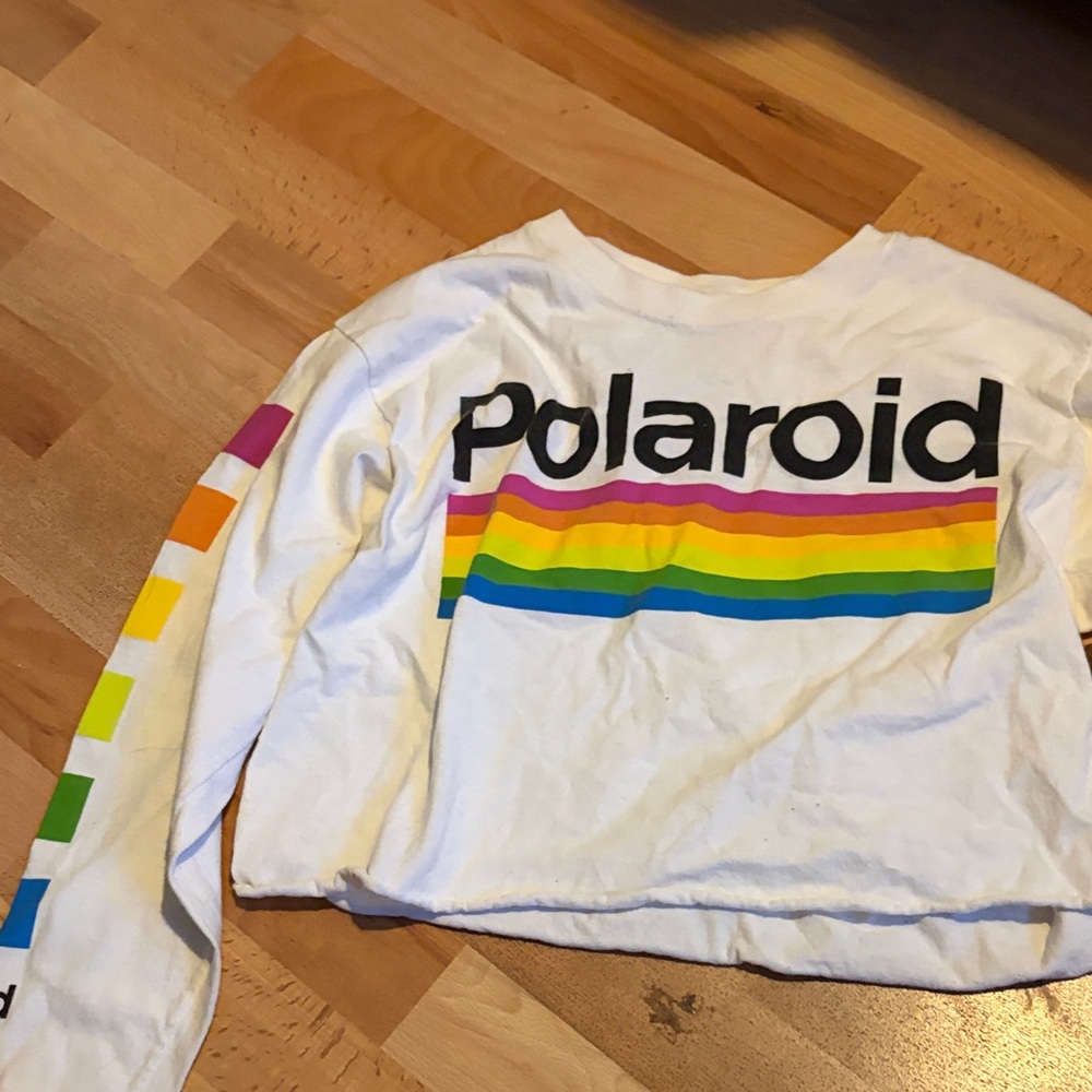 Polaroid Kids Long Sleeve Tee - White with Rainbow Stripes